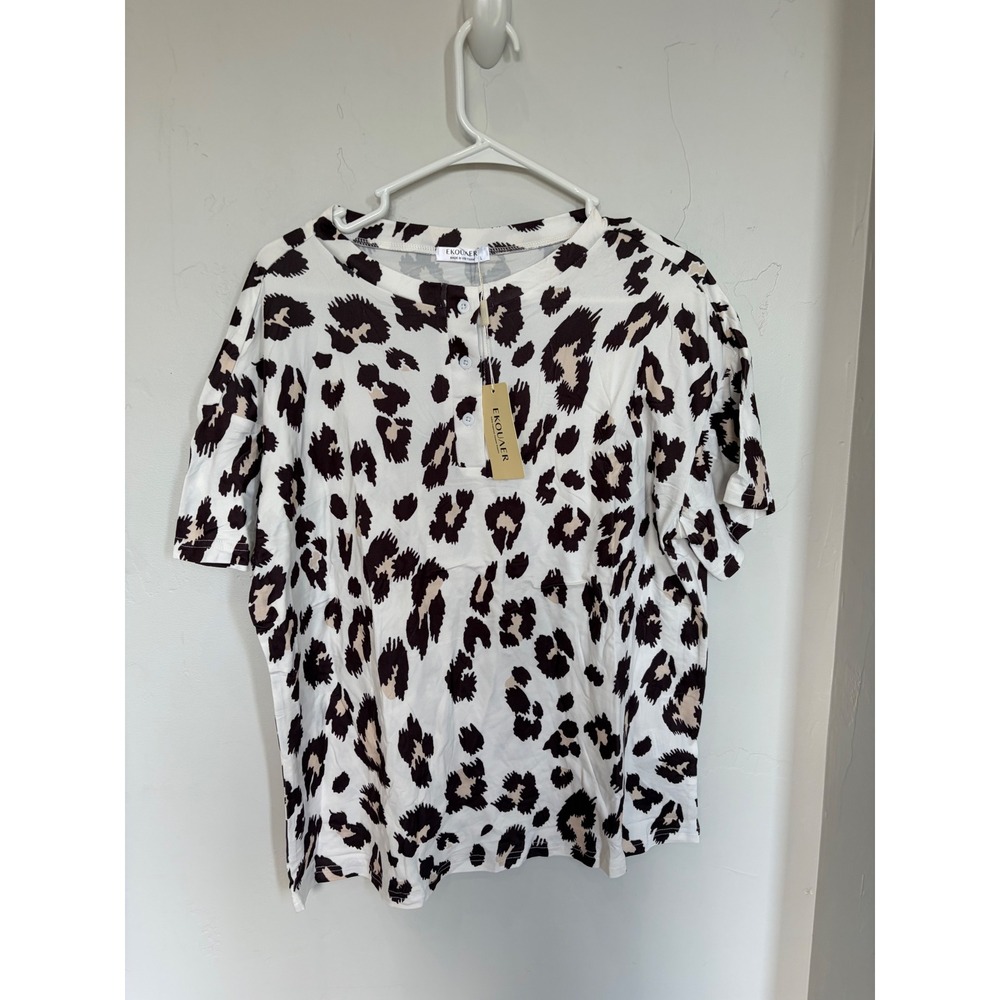 Ekouaer Womens Leopard Print Pajama Set Henley Short Sleeve Top and Shorts NEW